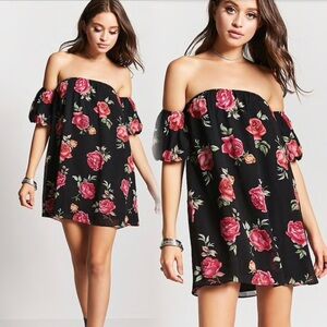 Floral Off-Shoulder Black Dress